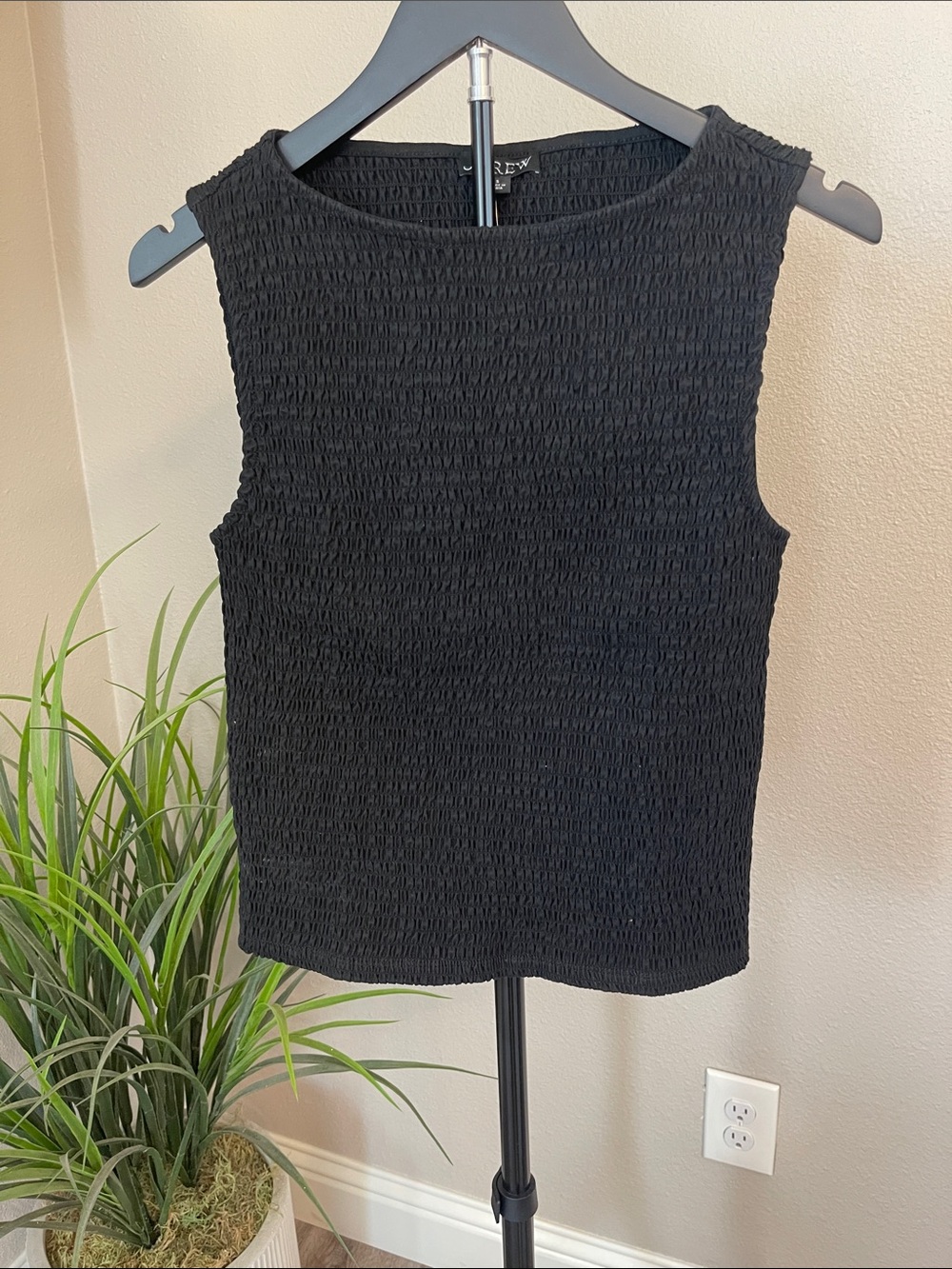 J. Crew Black Smocked Tank Top